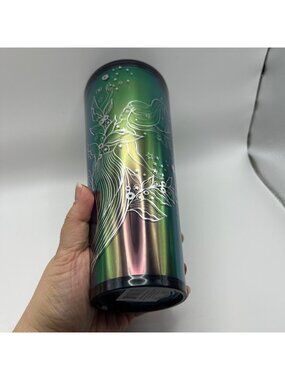 Iridescent Travel Tumbler With Celestial Mermaid & Stars Design 16 Oz Stainless